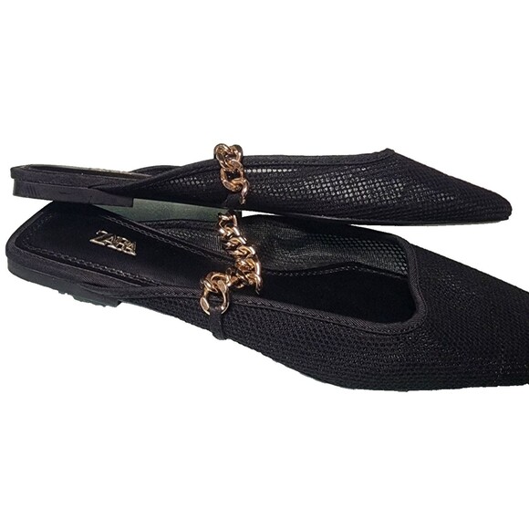 Zara Black Mesh Slide Shoes w/Gold Chain Size EU 39 - Picture 2 of 8
